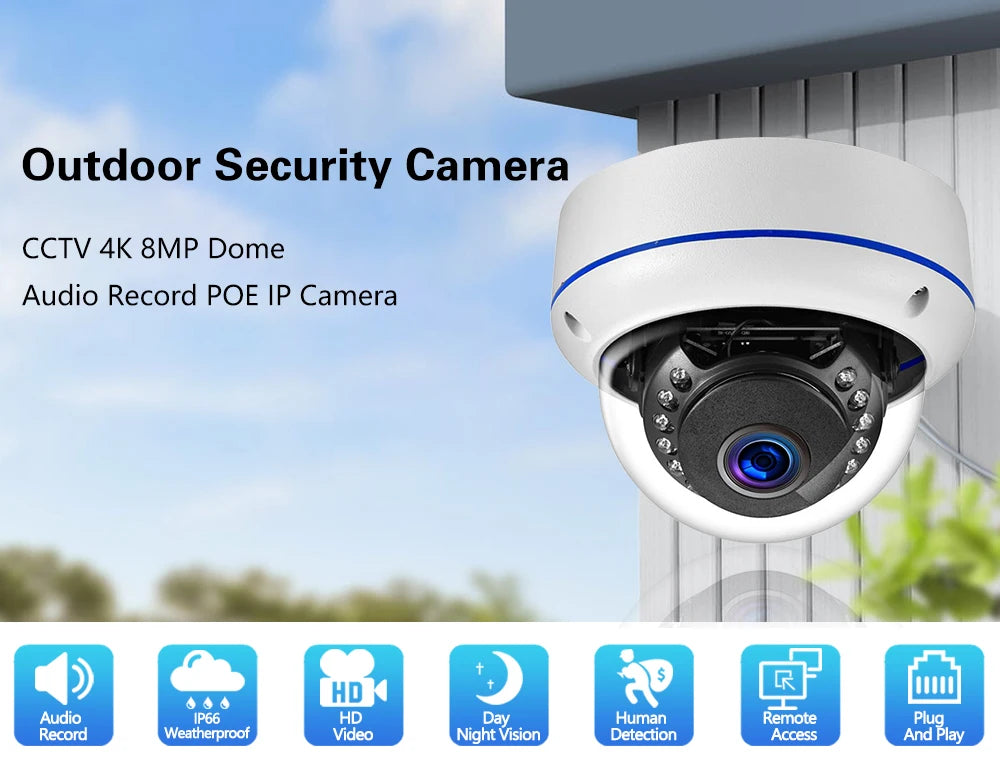 Câmera IP POE PTZ 8MP 4K Dome Antivandalismo Metal com Áudio IP66 HKIXDISTE