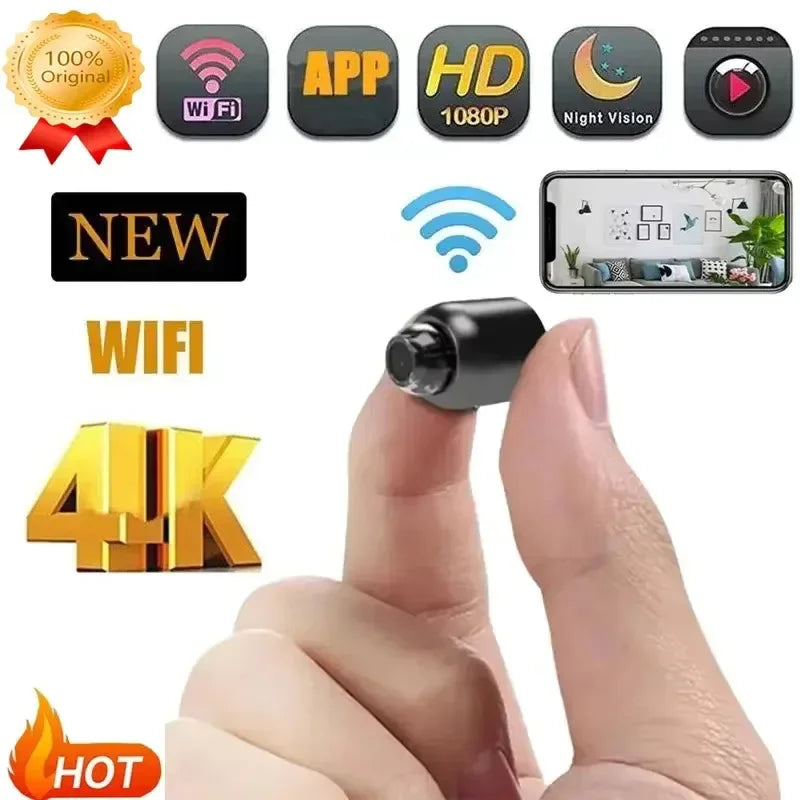 Mini Câmera WiFi 1080P – À Prova D'água, Visão Noturna, Detecção de Movimento, Interna e Externa