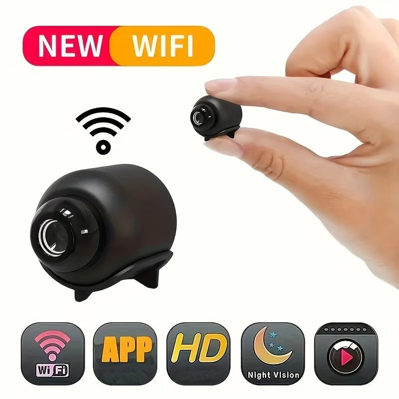 Mini Câmera WiFi 1080P – Portátil, USB, Visão Noturna, Detecção de Movimento e Alarme Remoto
