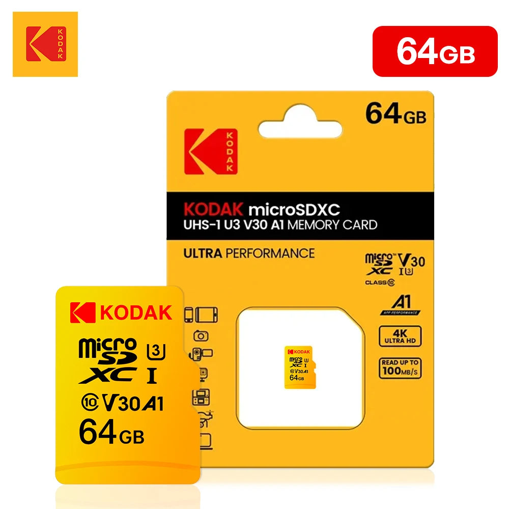 Cartão de Memória Kodak MicroSD 32GB 64GB 128GB 256GB Classe 10 UHS-III A1 V30 Alta Velocidade