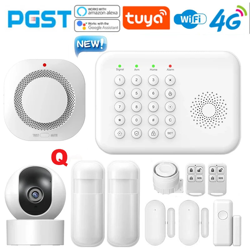 Pgst 4g wifi proteção de segurança alexa tuya vida inteligente automação residencial porta movimento sensor magnético alarme sistema segurança kit a01