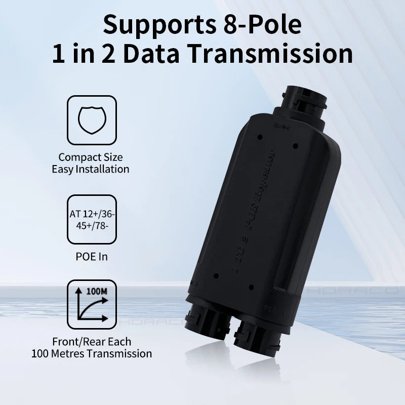 Repetidor PoE HORACO 2 Portas À Prova D'Água IP66 - 1 para 2 IEEE 802.3af/at 10/100Mbps 30W Externo Câmera