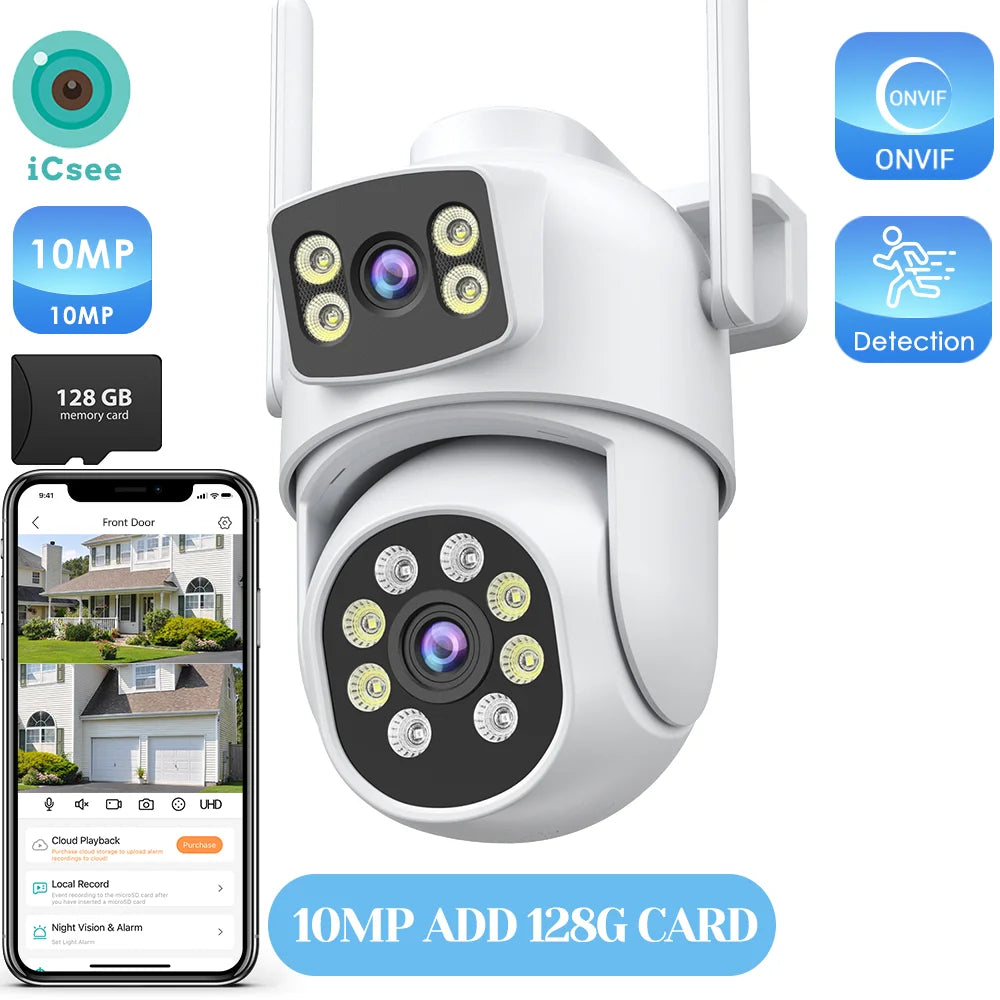Câmera IP WiFi ZRHUNTER A56 12MP 6K Tripla Lente PTZ Detecção Humana IA Rastreamento Automático Visão Noturna Colorida IP66 App ICSEE - ZRHUNTER