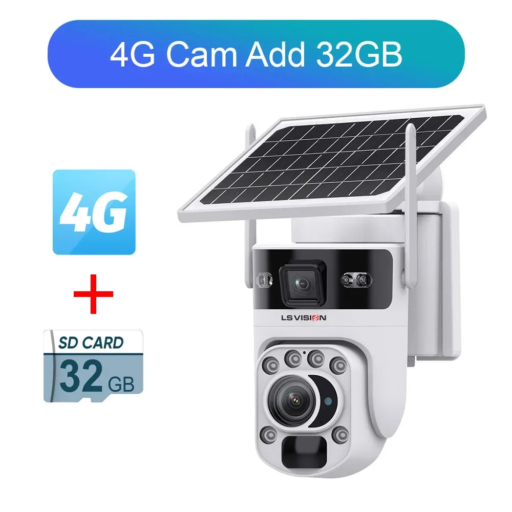 Câmera Solar 4K com Zoom Óptico 20X e Rastreamento Automático | Tela Dupla 4G/WiFi | LS Vision 12MP