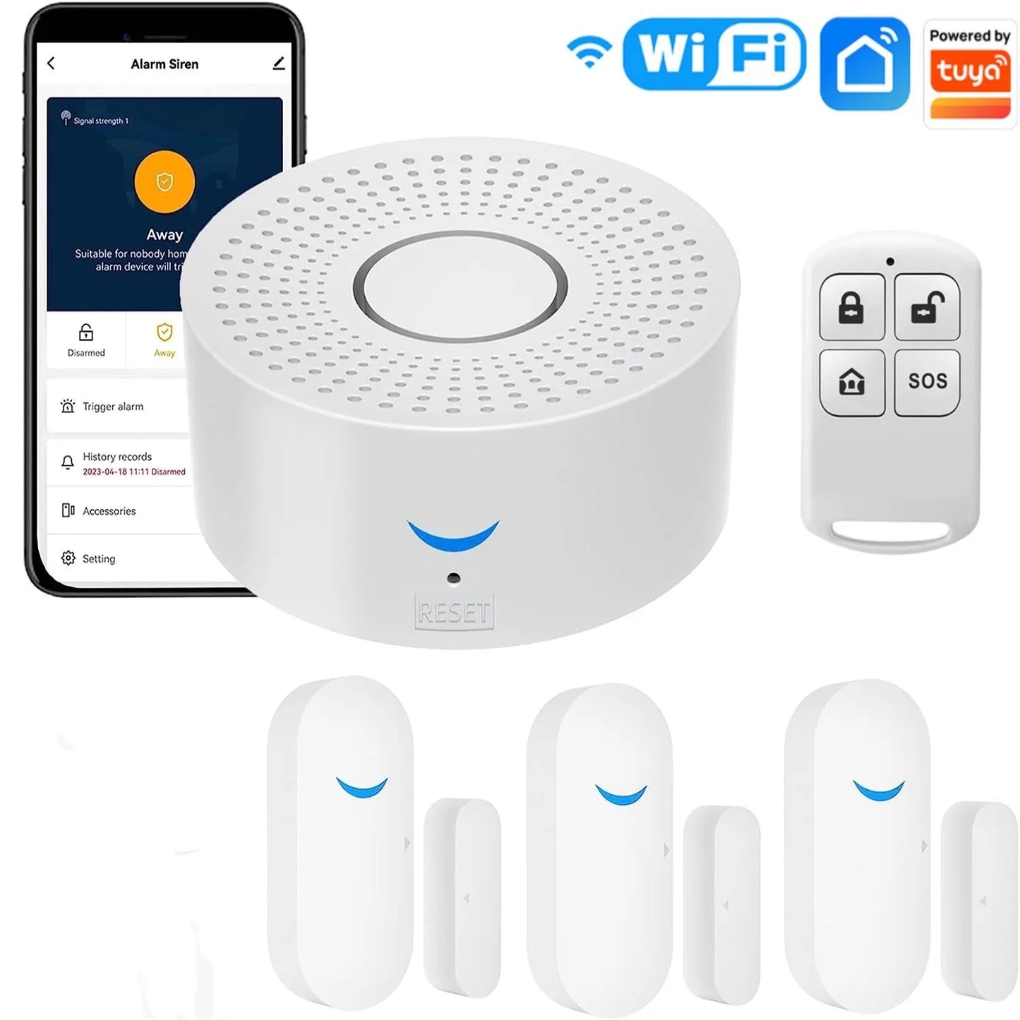 Tuya Wifi Smart Home Alarm System 433mhz Alarme de Segurança Assaltante Siren Smart Life App Controle Sem Fio Kits de Alarme Doméstico