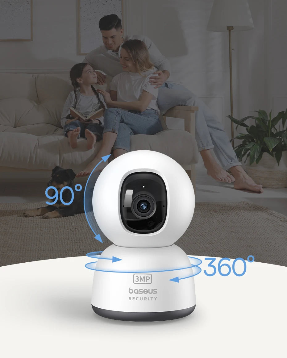Câmera de Segurança Baseus 3MP 2K Pan & Tilt WiFi com Rastreamento IA, Visão 360° e Áudio Bidirecional