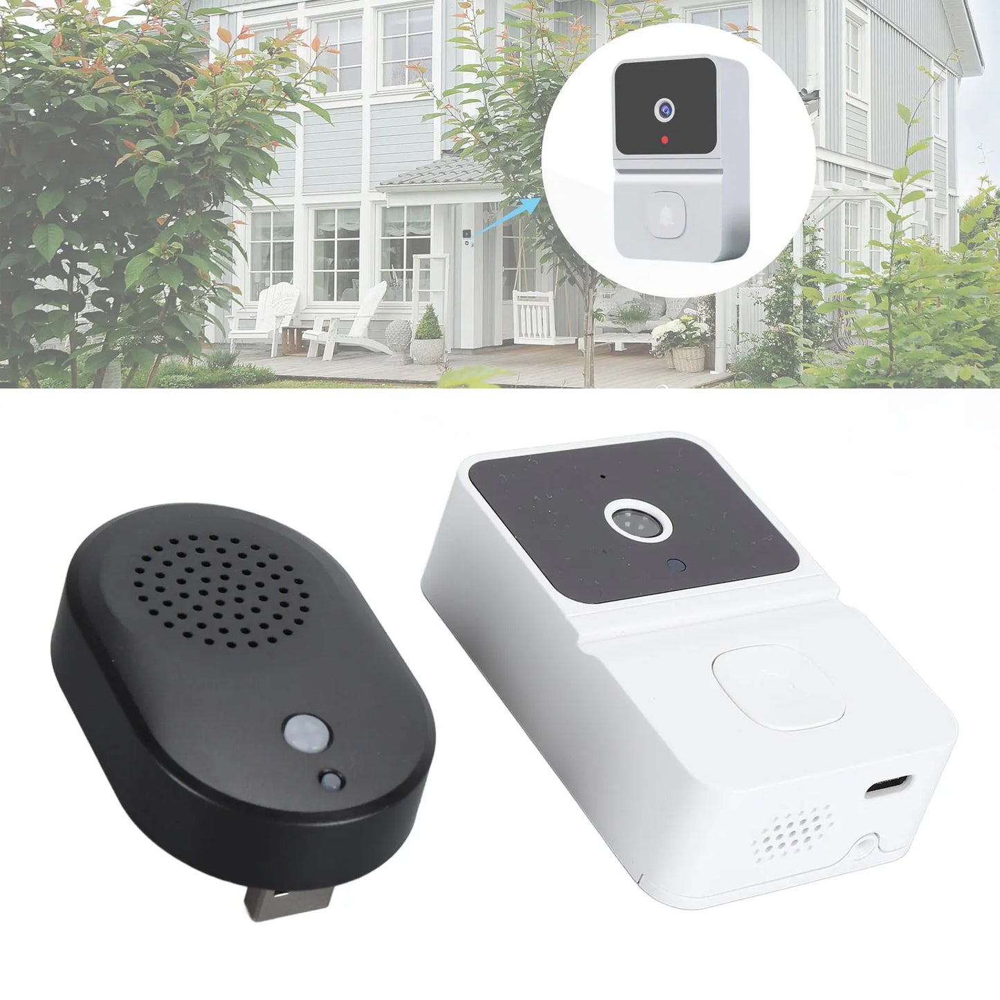 Campainha de vídeo inteligente wi-fi, câmera de vídeo, visão noturna, detecção de movimento ai, ip66, à prova d'água, compartilhamento multiusuário para ambientes internos