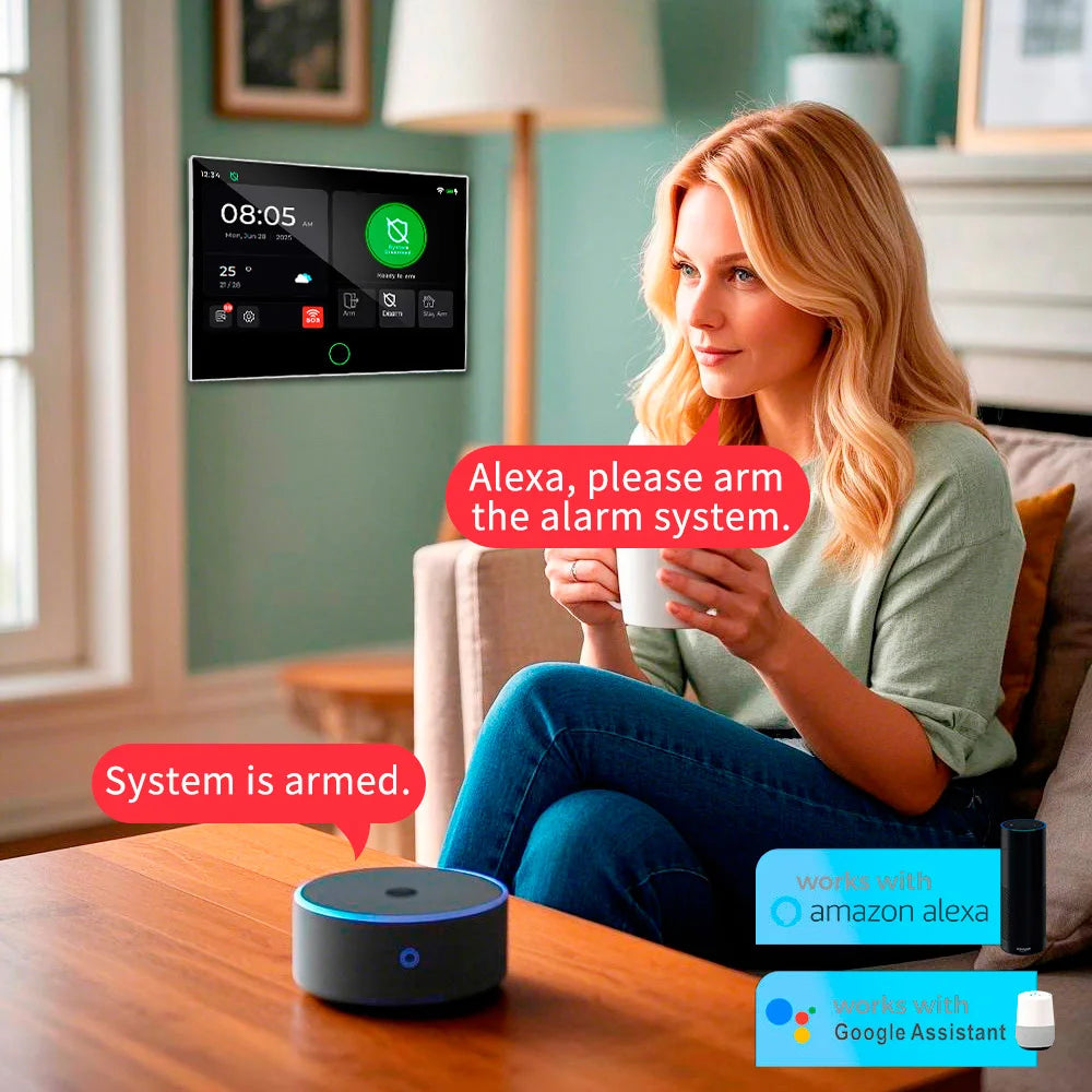 Central de Alarme KERUI G70 Tuya WiFi 4G Tela Touch 7" + Sensor PIR P10 FSK 100 Zonas Sistema Inteligente - KERUI