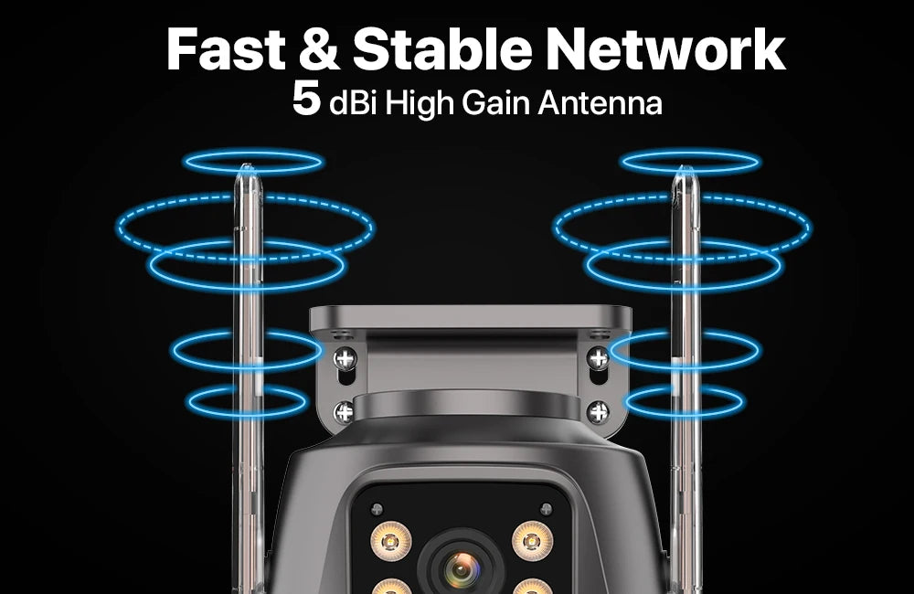 Câmera IP Wonsdar 6K 9MP WiFi - Três Lentes - PTZ 8x Zoom - Tela Dupla - Visão Noturna Colorida - iCSee