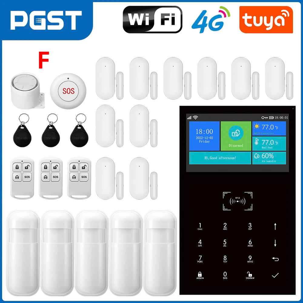 Sistema de Alarme PGST PG107 4G WiFi Tuya 99 Zonas com Teclado Touch Alexa Google Home