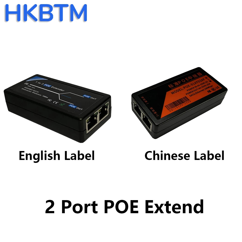 Extensor PoE HKBTM 2 Portas 100Mbps - IEEE 802.3af Extensão 100m Câmera IP NVR AP VoIP Compacto