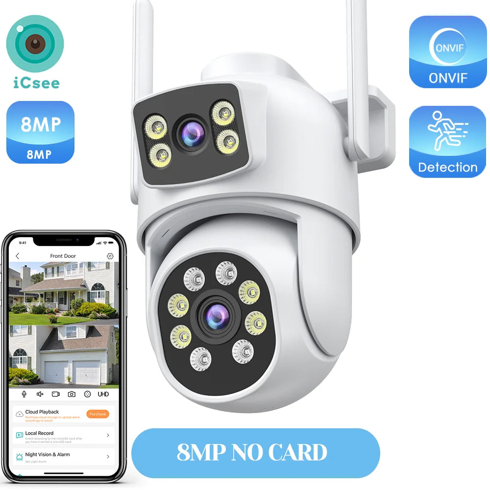 Câmera IP WiFi ZRHUNTER A56 12MP 6K Tripla Lente PTZ Detecção Humana IA Rastreamento Automático Visão Noturna Colorida IP66 App ICSEE - ZRHUNTER