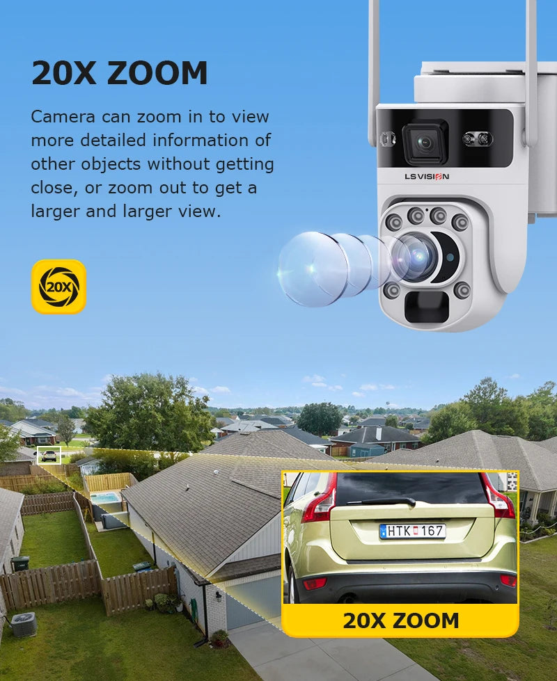 Câmera Solar 4K com Zoom Óptico 20X e Rastreamento Automático | Tela Dupla 4G/WiFi | LS Vision 12MP