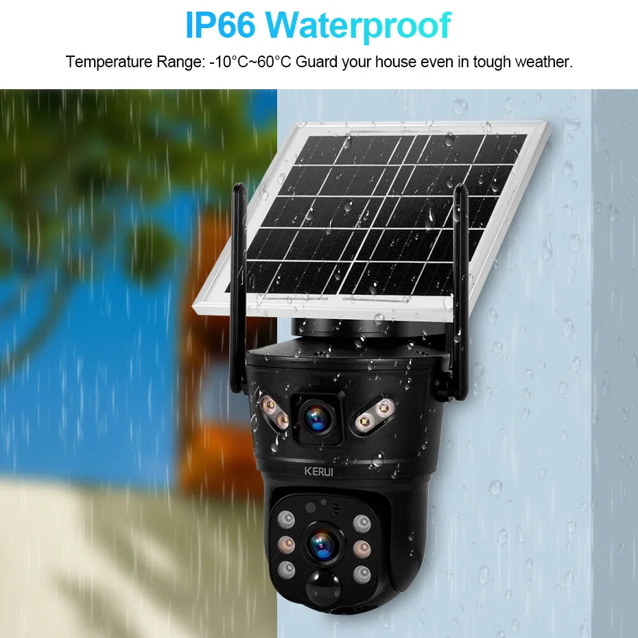 Câmera Solar WiFi/4G 6MP Lente Dupla À Prova D'Água com Painel Solar - Kerui D05