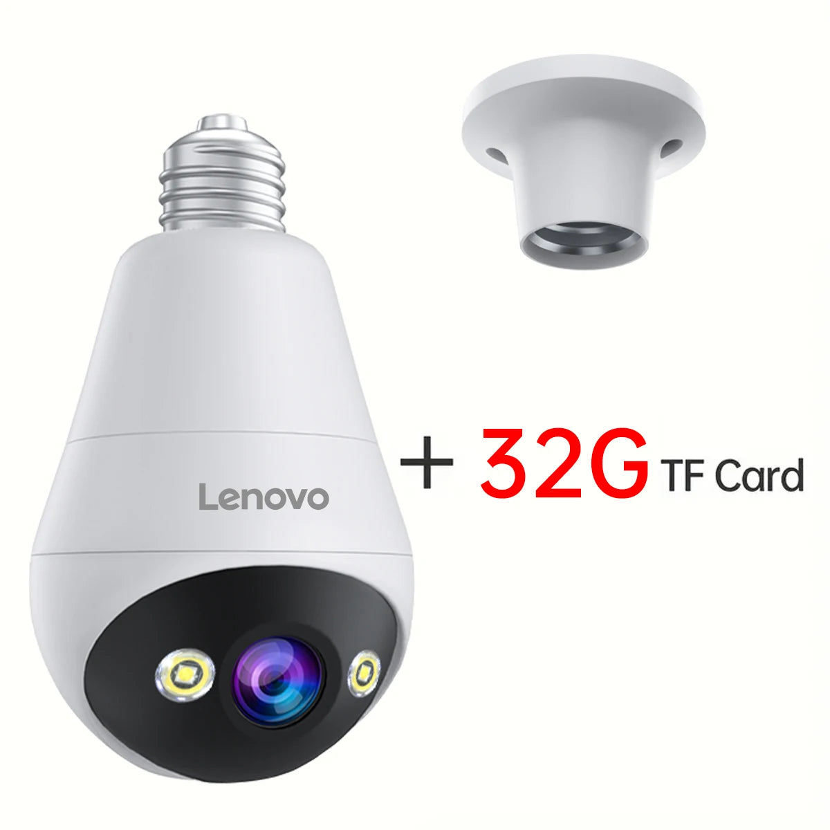 Câmera de Segurança Lenovo 3MP WiFi Lâmpada E27 com Visão Noturna Colorida e Áudio Bidirecional