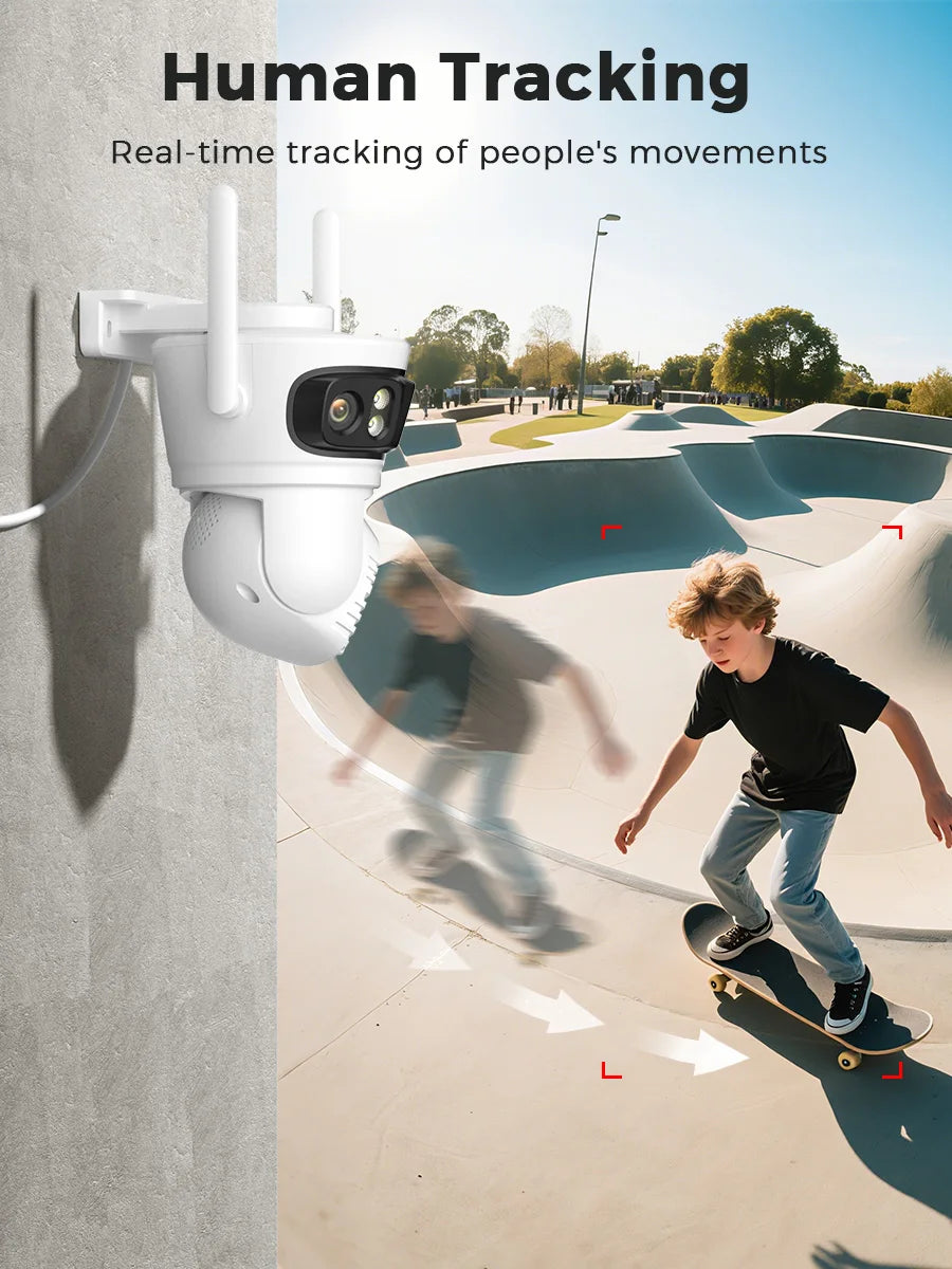 Câmera IP WiFi ZRHUNTER A56 12MP 6K Tripla Lente PTZ Detecção Humana IA Rastreamento Automático Visão Noturna Colorida IP66 App ICSEE - ZRHUNTER