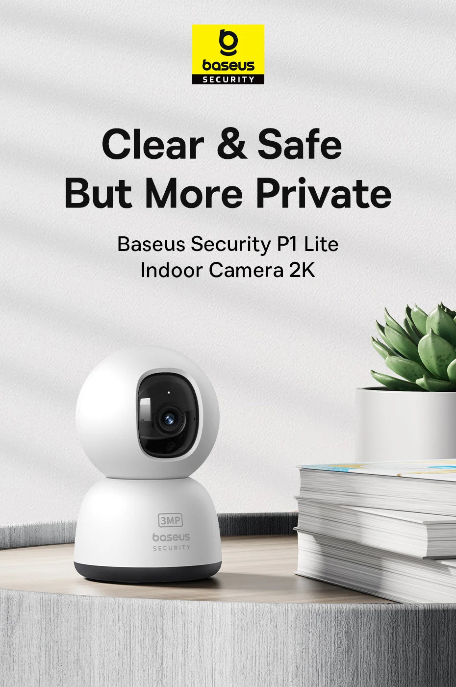 Câmera Baseus P1 Lite 2K 3MP 360° WiFi com Rastreamento IA - Segurança Residencial