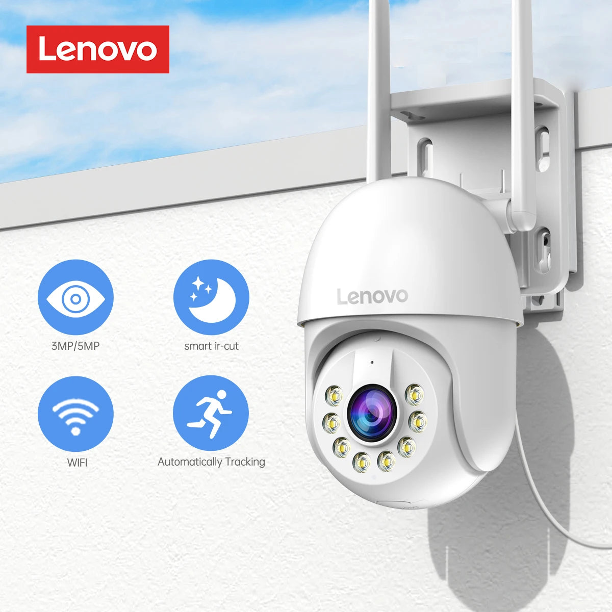 Câmera PTZ WiFi Lenovo 5MP – Externa, Zoom 4x, Visão Noturna Colorida e Áudio Bidirecional