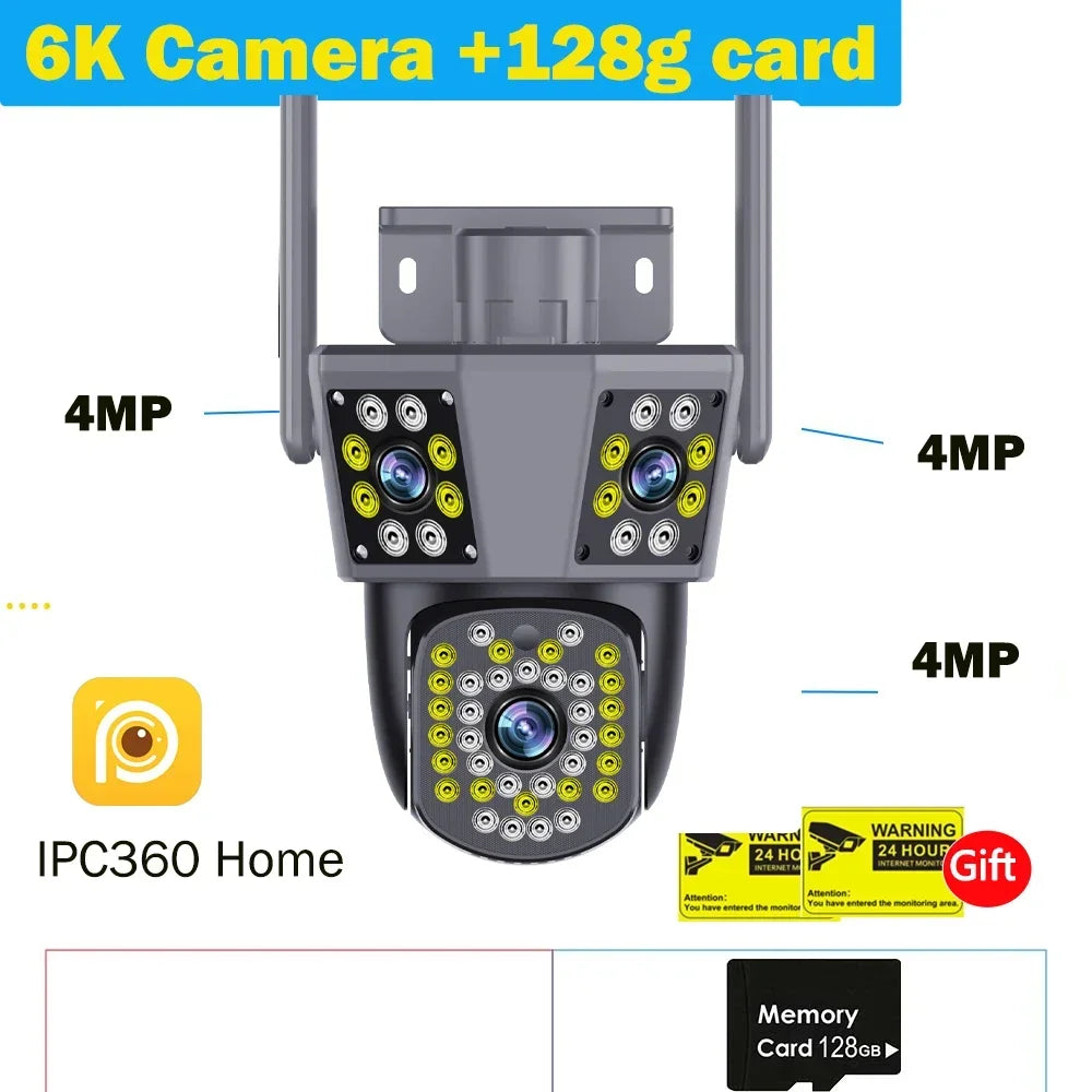 Câmera WiFi 12MP 6K Três Lentes Zoom 10x Rastreamento IA Visão Noturna Colorida CHAMOUS