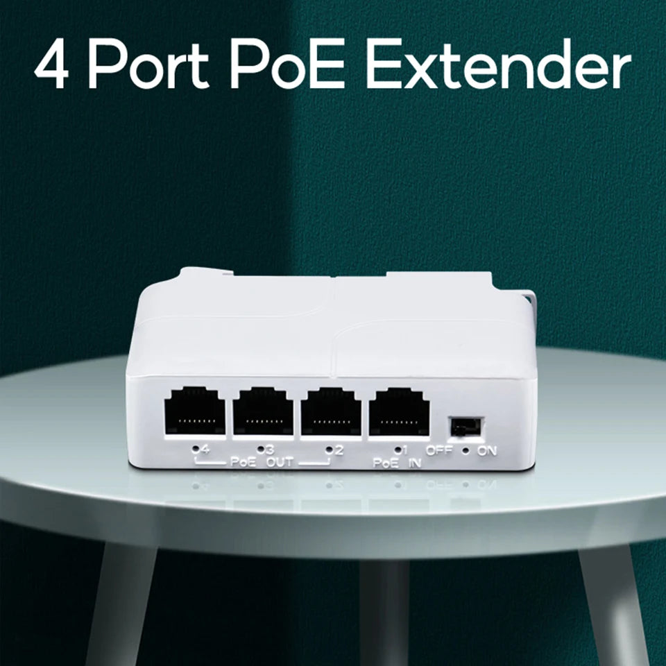 Extensor PoE TelDaykemei 4 Portas - Repetidor Transmissão IP Câmera NVR Switch Compacto 82x52x23mm