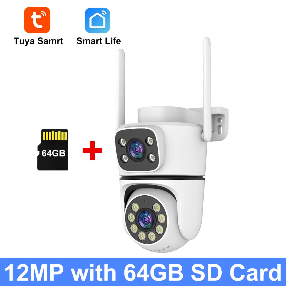 Câmera WiFi PTZ 12MP Tuya Lente Dupla Tela Dupla 5G Zoom 10x Detecção Humana IP66 NovoLumen SC10