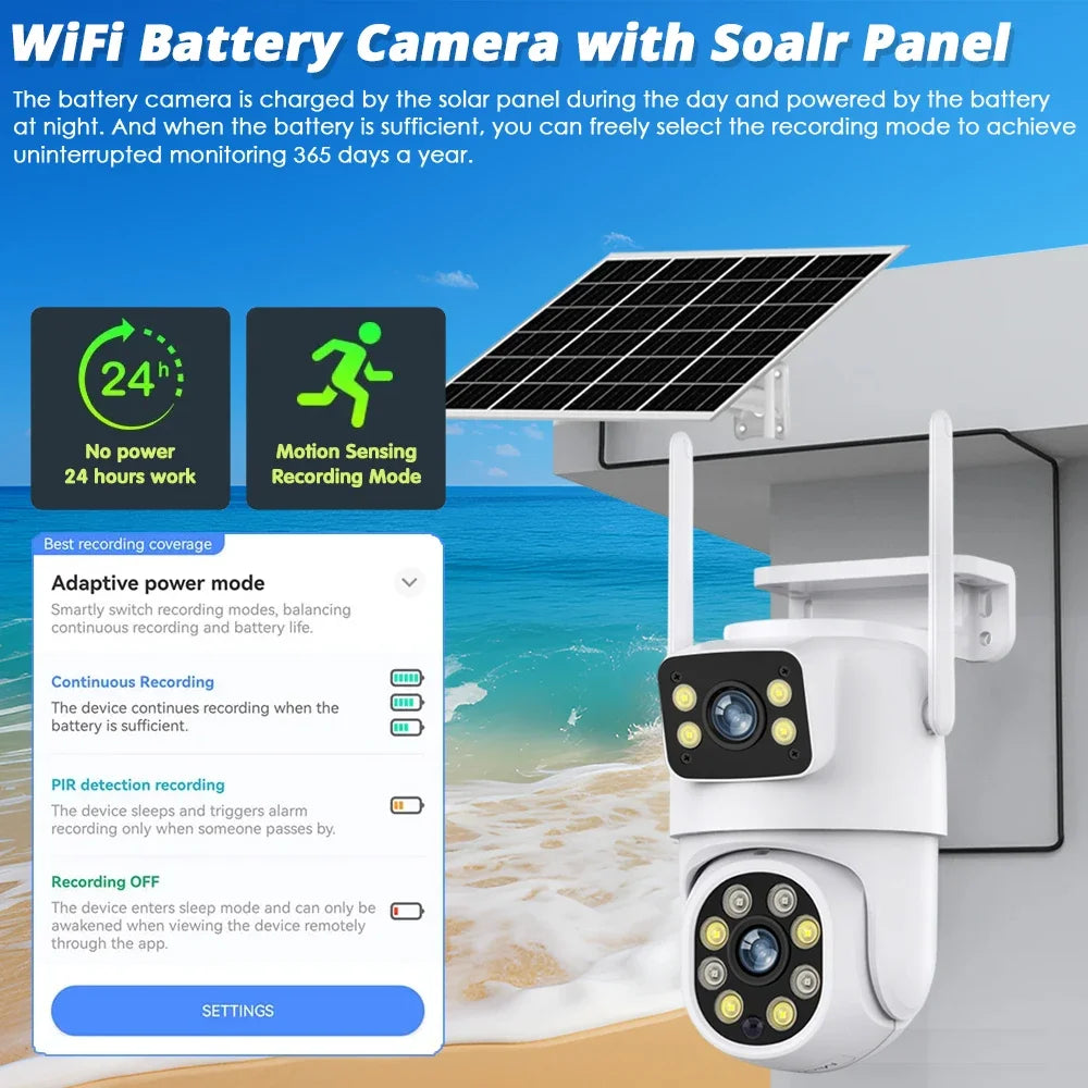 Tuya câmera solar inteligente wifi lente dupla 8mp sem fio ao ar livre câmera de vigilância de vídeo bateria ptz cctv duas telas detecção pir