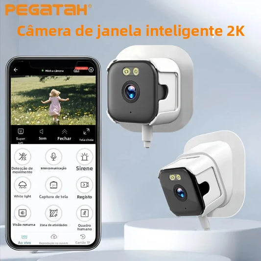 Câmera de janela inteligente 2k qhd, câmeras internas wi-fi 2.4g/5g para segurança doméstica, visão noturna colorida, detecção de movimento, gravação 24/7