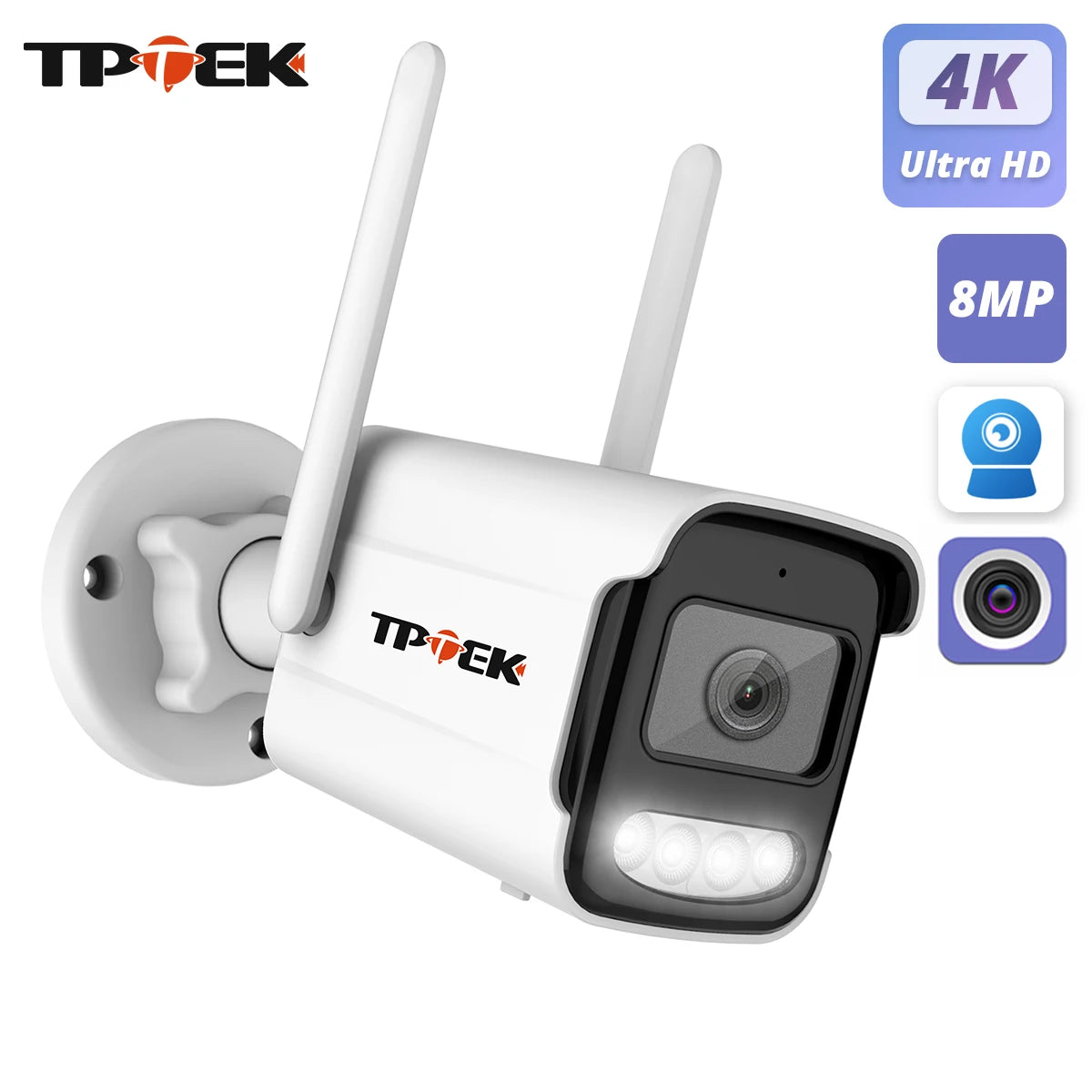 Câmera TPTEK 8MP 4K WiFi IP Bullet com IA Humana Visão Noturna 30m ONVIF IP66
