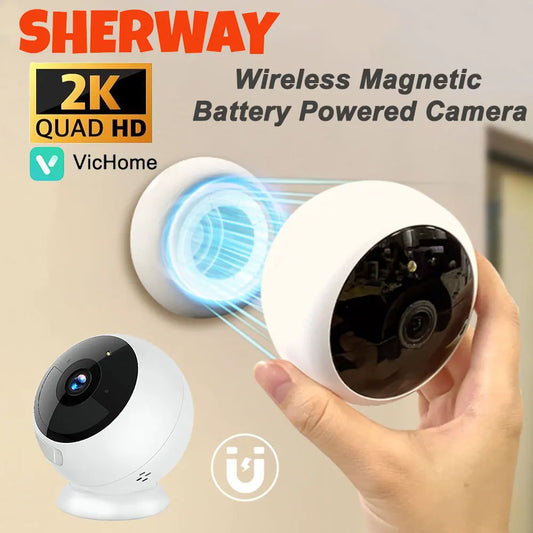 Câmera de Segurança Sherway 2K 5MP WiFi Magnética com Bateria 5800mAh, Detecção Humana IA, Visão Noturna Colorida e IP66