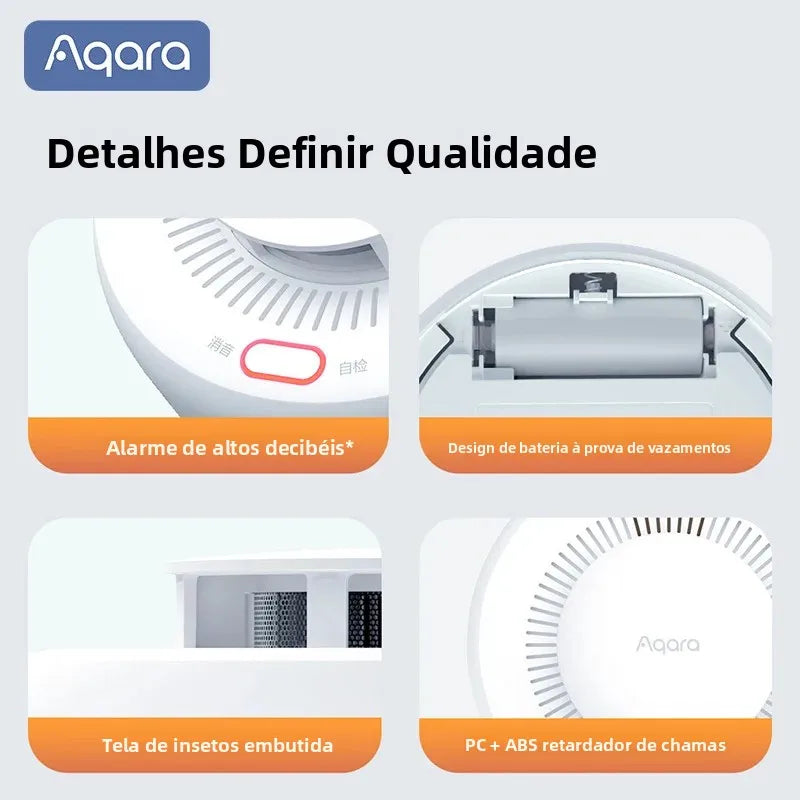 Aqara matéria detector de fumaça sensor monitor alarme incêndio zigbee 3.0 alerta som segurança em casa inteligente trabalho com mi casa homekit app