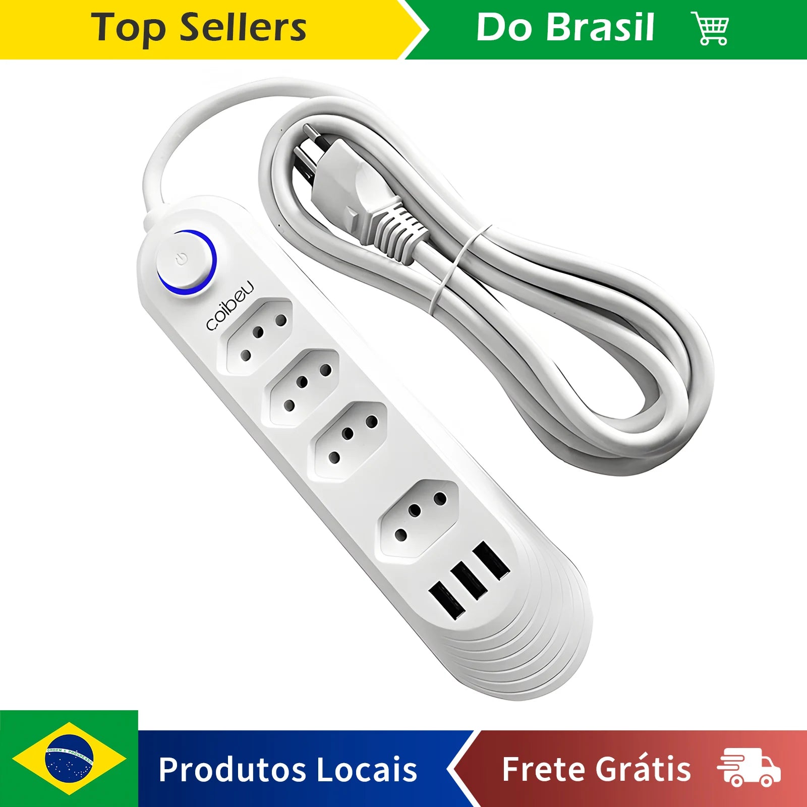 Filtro de Linha Torre de Tomadas COIBEU - Com Portas USB - 2m - 10A - Padrão Brasil - Bivolt