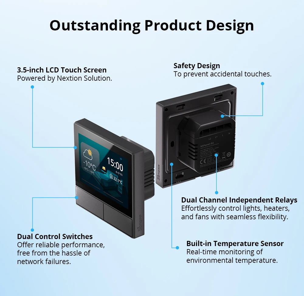 SONOFF NSPanel – Painel Touchscreen 3,5" WiFi com Controle de Cenas, Termostato e Display Meteorológico
