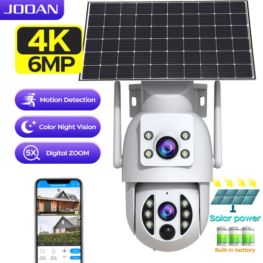 Câmera Solar 4K JOOAN - Sem Fio com Lente Dupla, Bateria Recarregável e IA