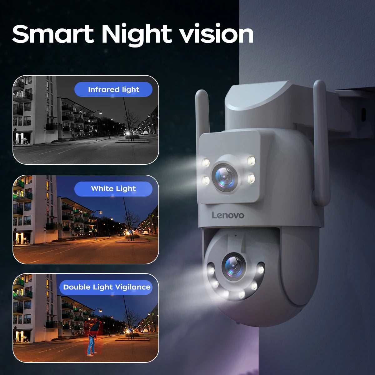 Câmera PTZ Lenovo 6MP - Lente Dupla - WiFi 5G Dual Band - Rastreamento Automático - 360° - Tela - cam720