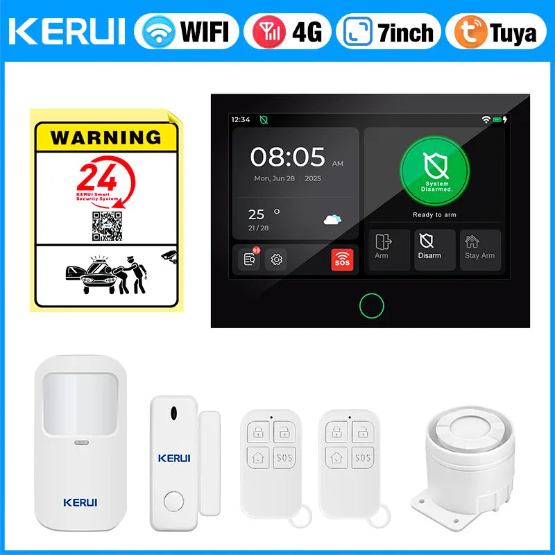 Sistema de Alarme Inteligente WiFi/4G GSM com Tela Touch IPS 7" Sensor Movimento Sirene - Kerui G70
