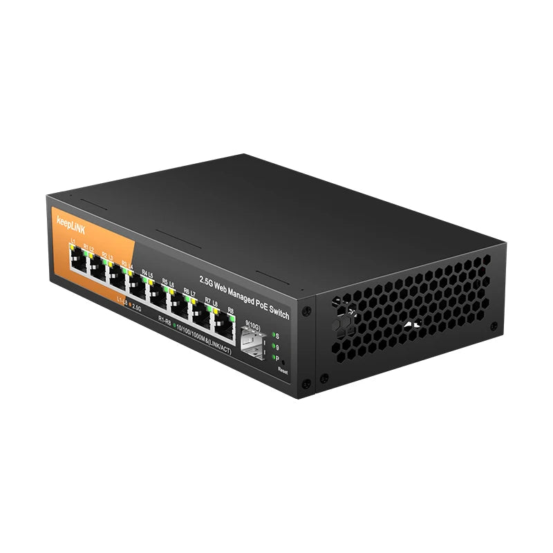 Switch Gerenciado KeepLiNK KP-9000 PoE+ 9 Portas 8x 2.5Gb PoE 130W + 1x 10Gb SFP+ Web Managed VLAN QoS - KeepLiNK