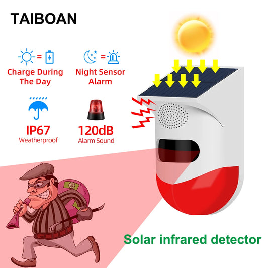 Alarme infravermelho solar ao ar livre PIR, Smart WiFi Siren, impermeável, sem fio, sensor estroboscópico anti-roubo, várias versões disponíveis, 433MHz