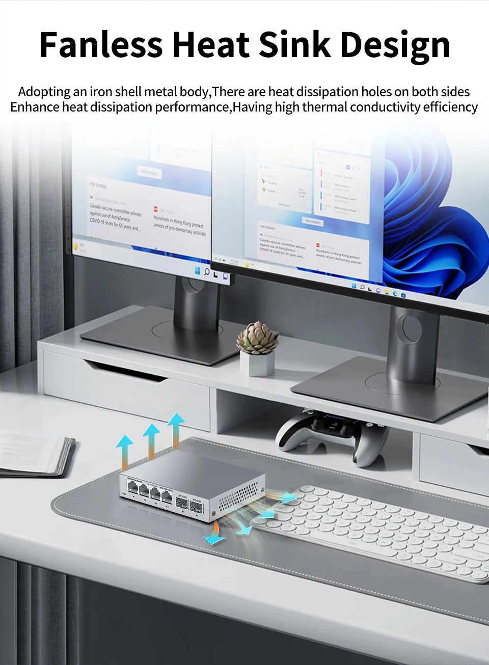 Switch 2.5Gb HORACO 6 Portas - 4x 2.5GBASE-T RJ45 + 2x 10G SFP+ 60Gbps Plug & Play Sem Ventilador