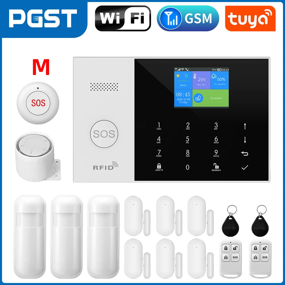 Pgst residencial tuya inteligente gsm wifi sistema de alarme para casa alarme segurança sem fio casa vida inteligente app controle trabalho com alexa