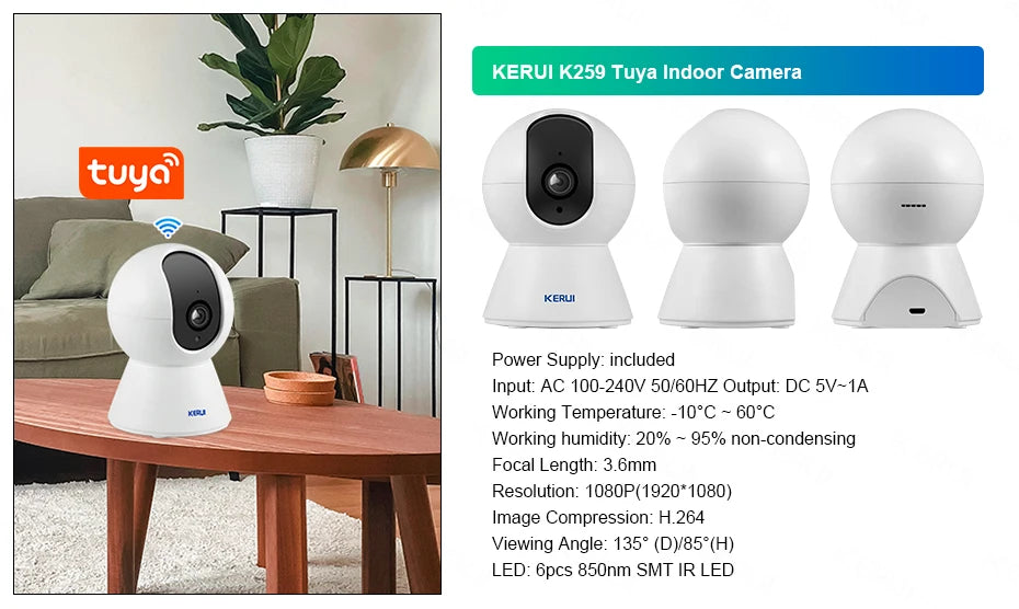 Central de Alarme KERUI G70 Tuya WiFi 4G Tela Touch 7" + Sensor PIR P10 FSK 100 Zonas Sistema Inteligente - KERUI