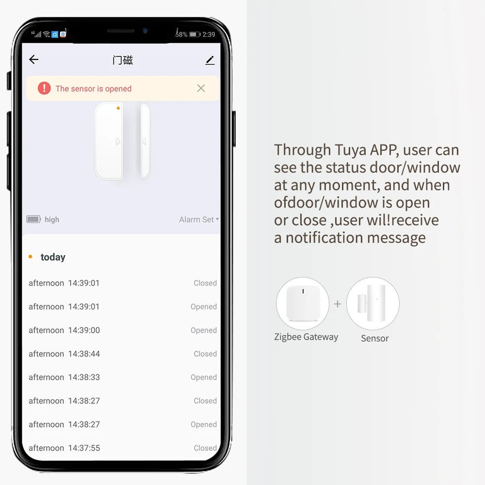 Tuya wifi inteligente porta e janela sensor detector de contato sem fio para automação residencial e sistema segurança sensor porta