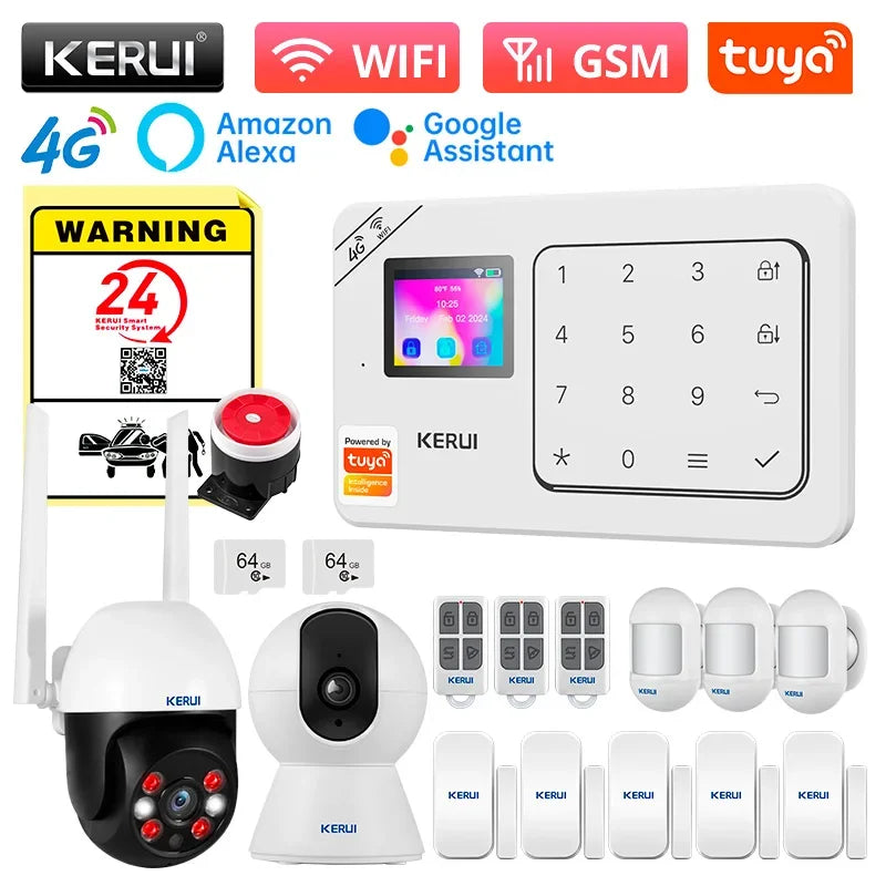 Sistema de Alarme Inteligente WiFi/4G com Sensor PIR Teclado e Alexa - Kerui W184 Tuya