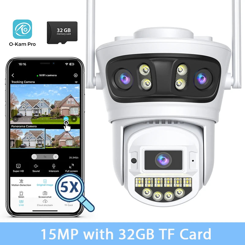BESDER 15MP Wifi Câmera IP PTZ 10MP Três Tela 180 °   Proteção de segurança CCTV de 8MP com rastreamento automático externo grande angular O-Kam Pro