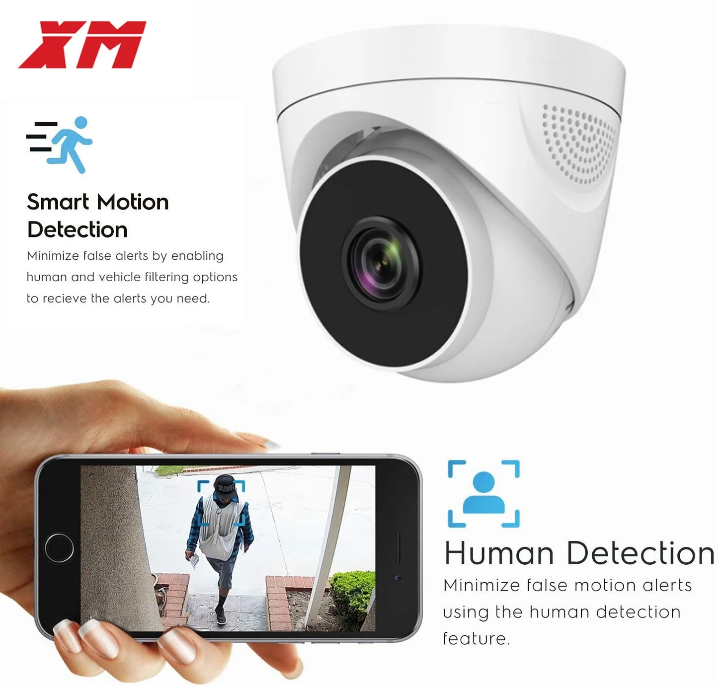 Câmera IP Dome XM 2MP WiFi - Áudio Bidirecional - Detecção Humana - Visão Noturna 30m - Interna