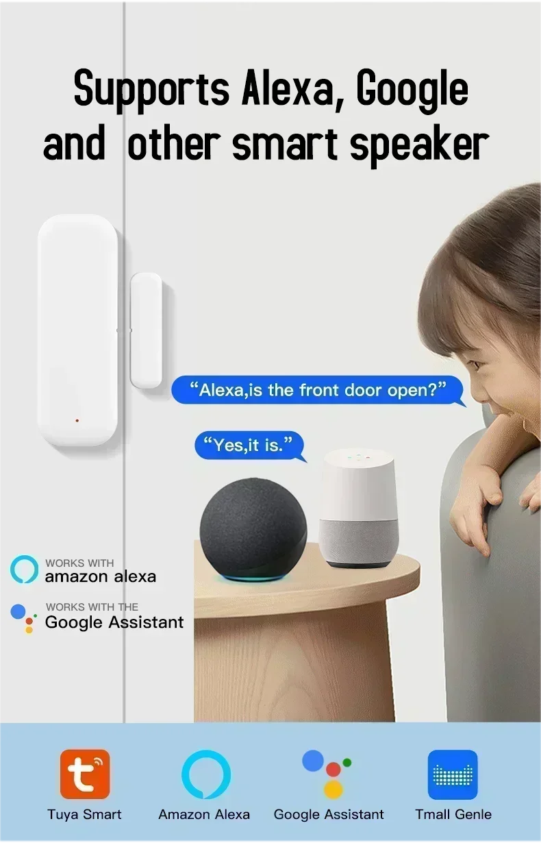 Sensor WiFi Porta Janela Magnético Alarme Casa Inteligente Tuya Alexa Google WMUN