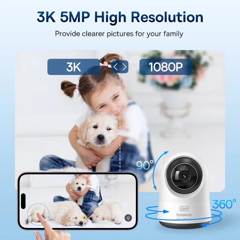 Câmera Baseus P1 Pro 5MP 3K WiFi Dual Band 2.4G/5G 360° com IA Quádrupla