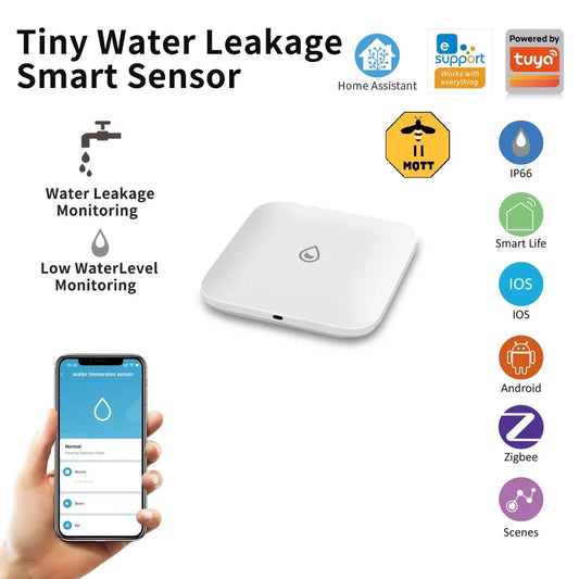 Sensor de Vazamento de Água Zigbee - Detector Inteligente com Alarme - Tuya/Home Assistant/eWeLink