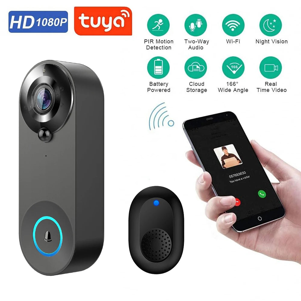 1080p câmera de vídeo sem fio campainha wi fi inteligente campainha da porta tuya segurança em casa inteligente detecção movimento visão noturna intercom campainha