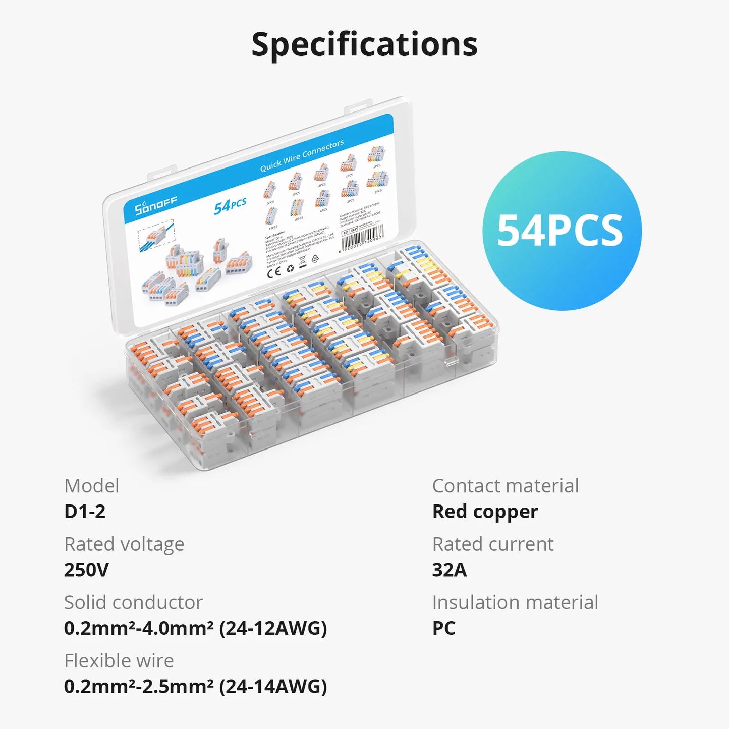 SONOFF-Universal Compact Din Rail Fio Conector, blocos de terminais, Push Quick, Mini Condutor, Splicing Connector