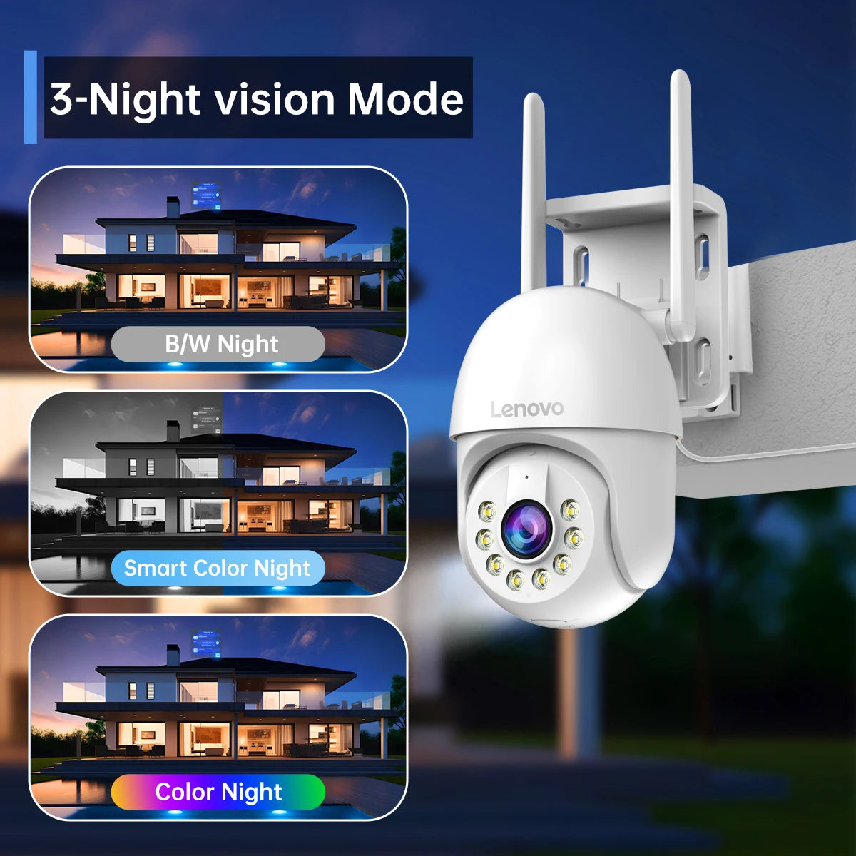 Câmera PTZ WiFi Lenovo 5MP – Externa, Zoom 4x, Visão Noturna Colorida e Áudio Bidirecional
